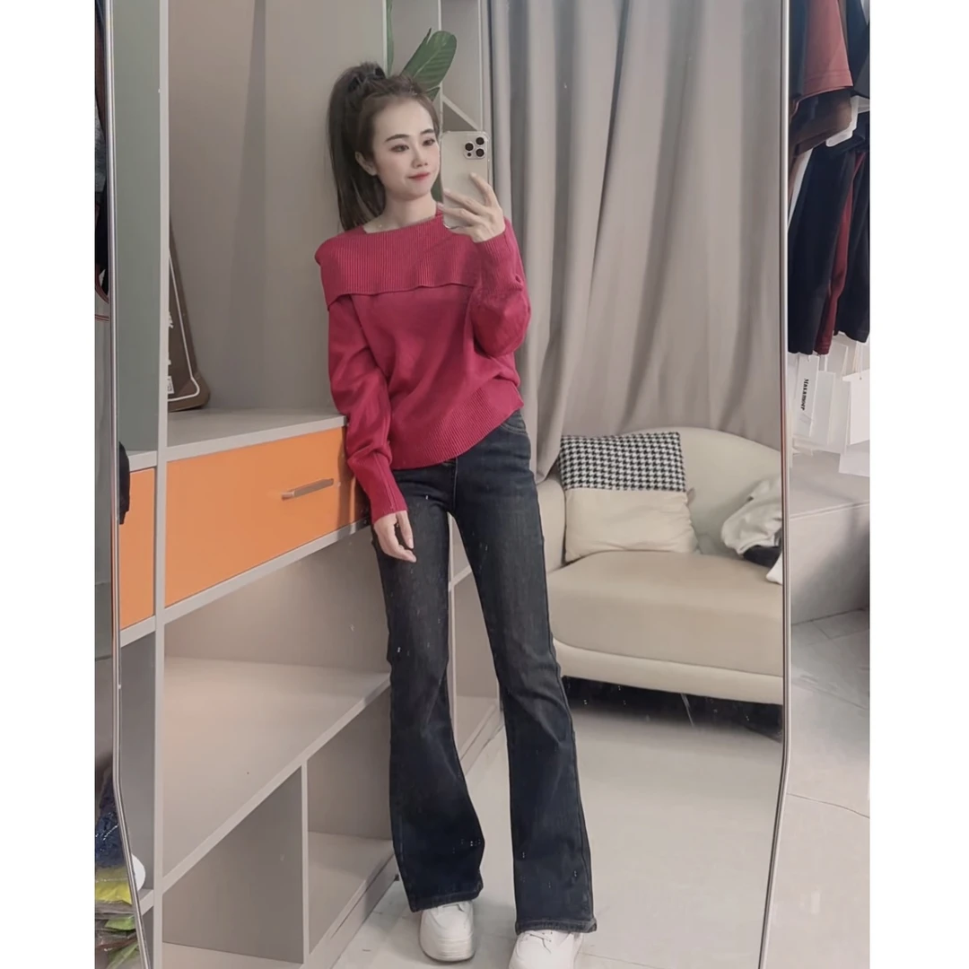 0230新款时尚不规则一字肩针织衫