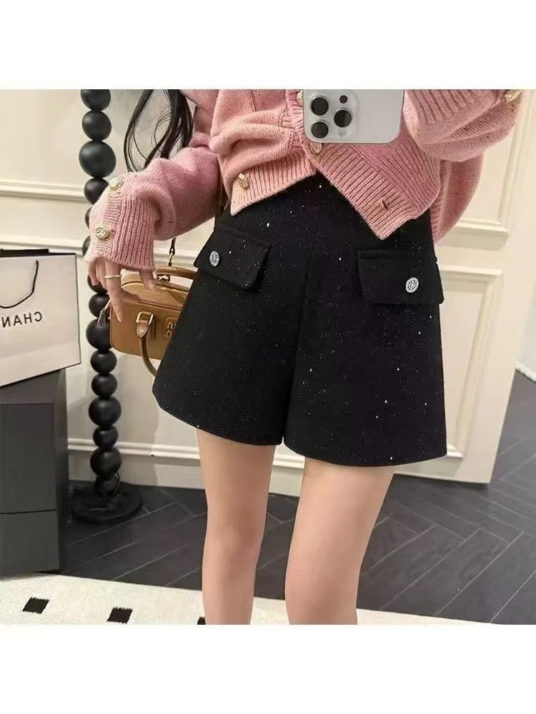 6833新款时尚秋冬季亮片设计款小香风高腰短裤