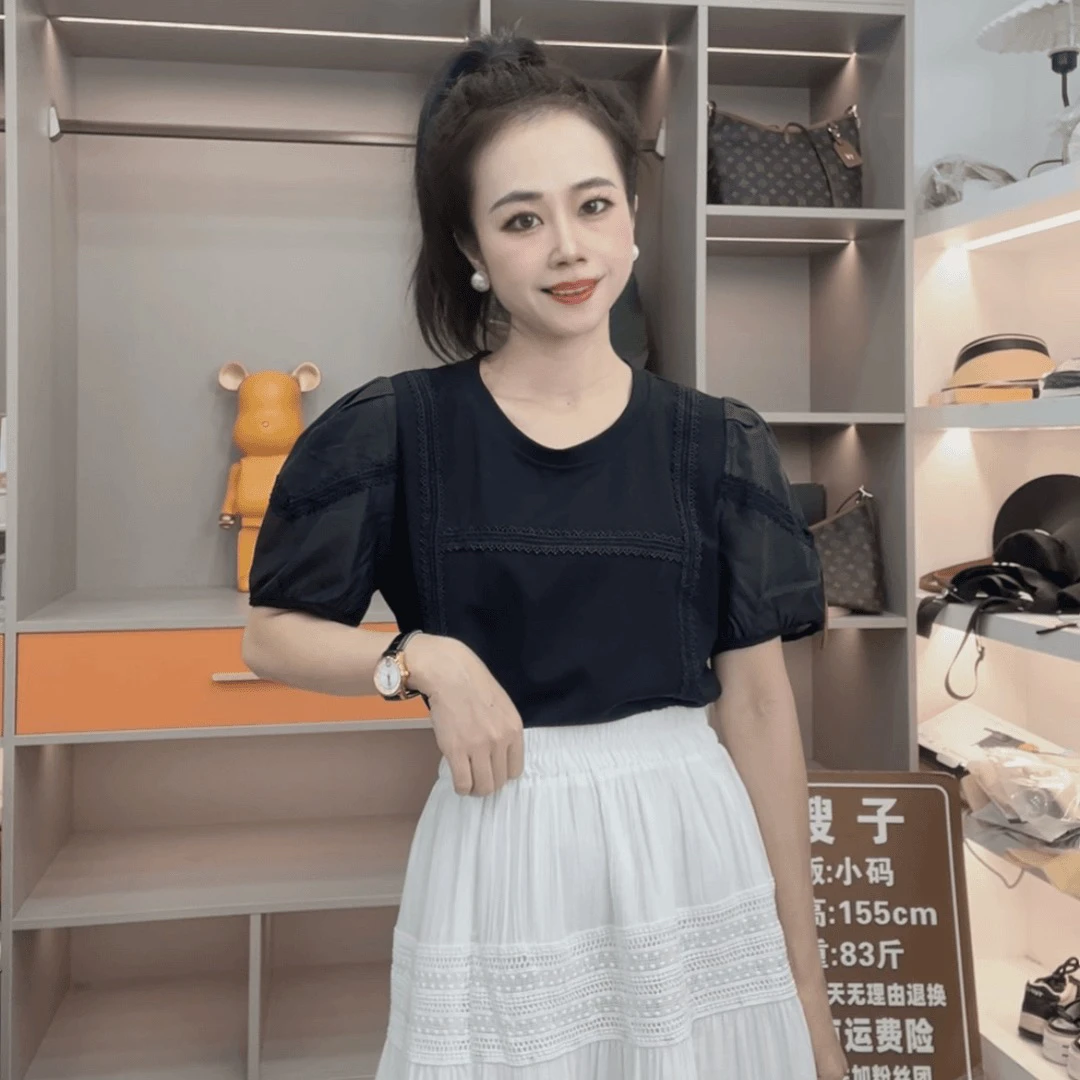 3381时尚百搭舒适设计花边T恤