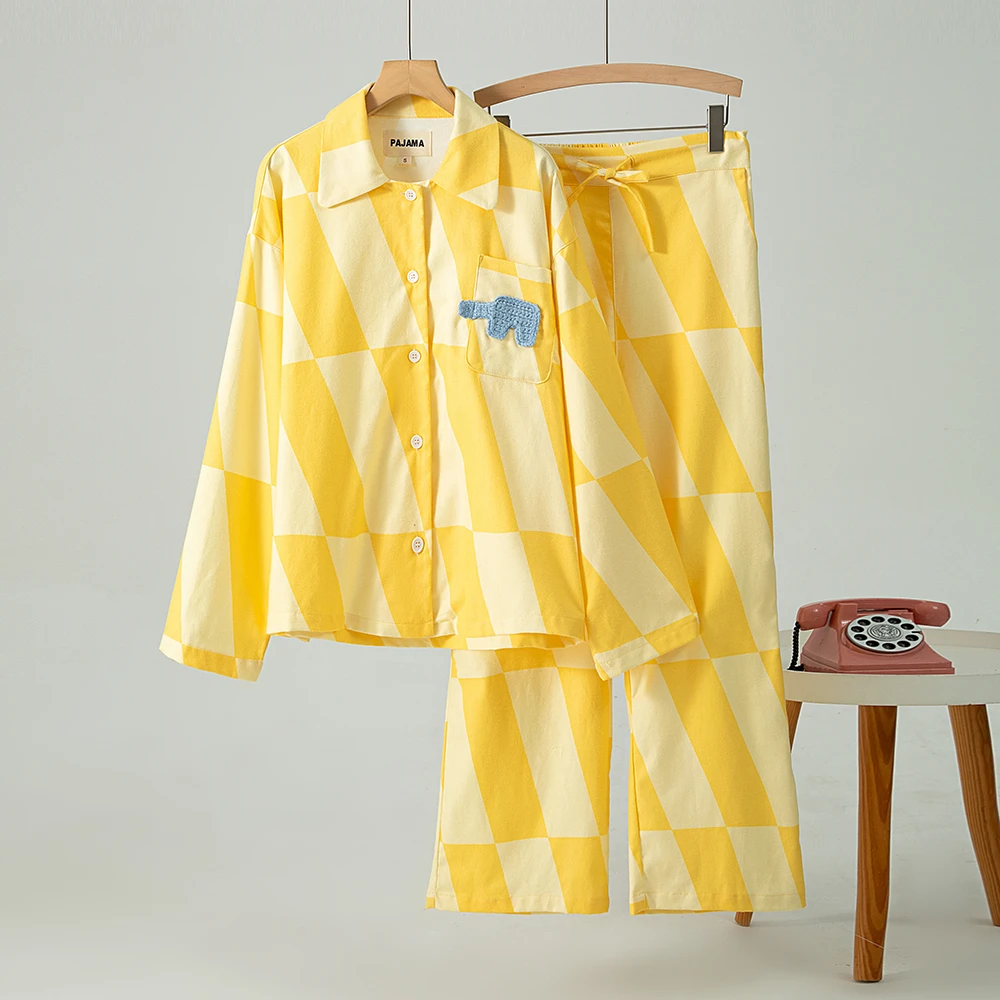 【磨毛款】黄色磨毛大象出走睡衣套装