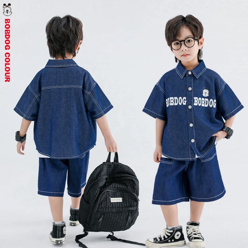 巴布豆2024儿童翻领薄款中大童休闲牛仔衬衫男女童洋气宝宝夏季潮