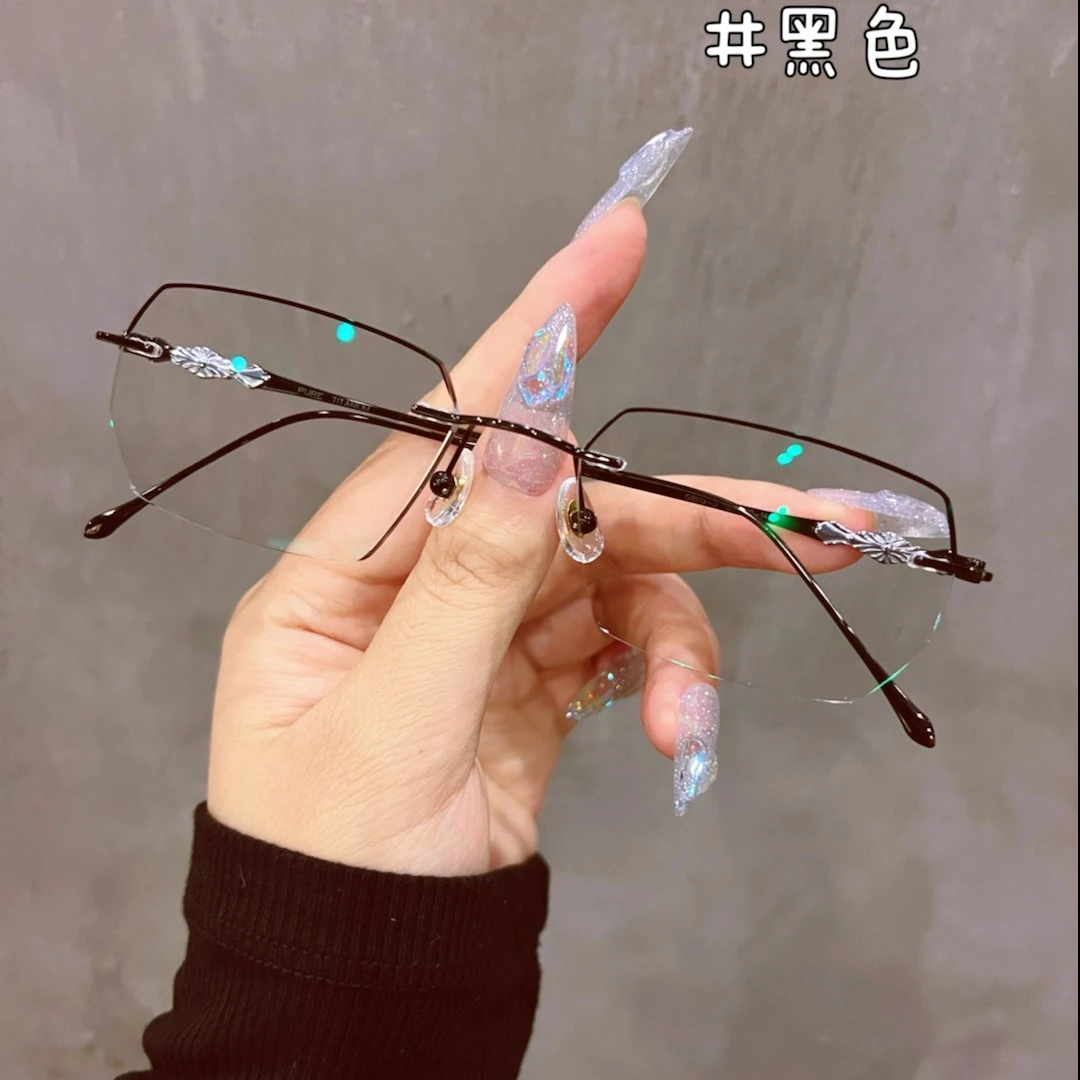 新纯钛无框近视眼镜男女同款可配度数高颜值时尚商务超轻防蓝光