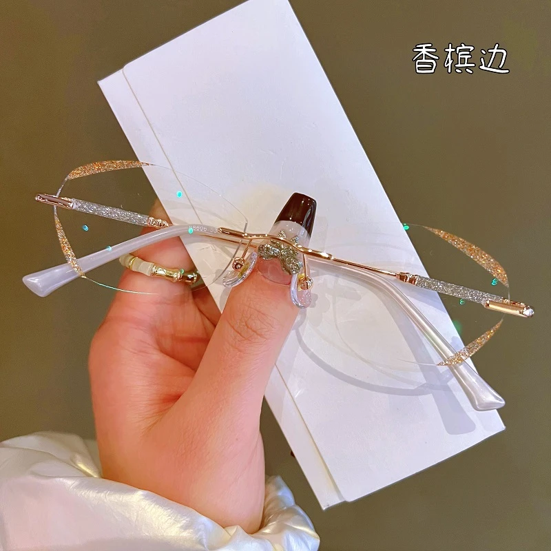 无框眼镜女近视可配有度数变色防蓝光高度数加散光防雾超轻网红款
