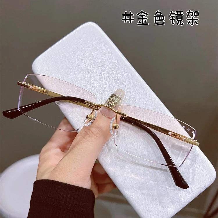 时尚纯钛无框眼镜男近视可配有高度数加散光变色防蓝光超轻ins963