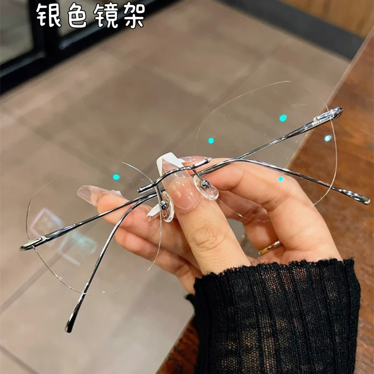 斯文纯欲纯钛无框眼镜女近视可配有度数男超轻变色防蓝光1001不粉