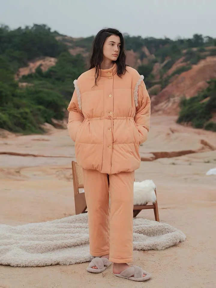 朵朵可可睡衣女2023秋冬新款棉立领毛绒甜美收腰保暖服家居服