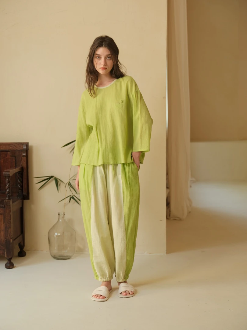 朵朵可可24春夏新款纯棉圆领中式长袖长裤套装睡衣