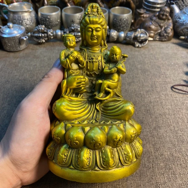 纯铜精工送子观音坐像摆件