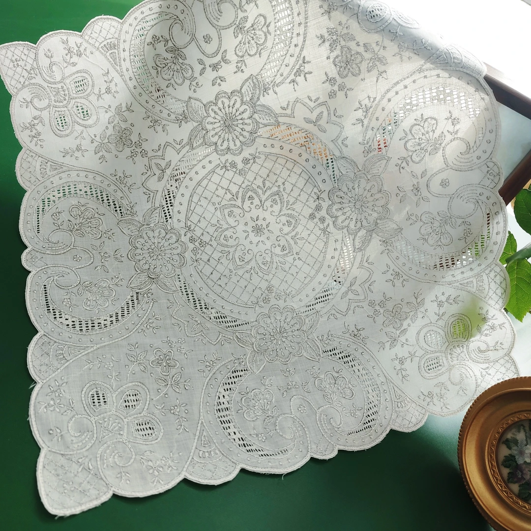 潮汕老绣品 手帕纯棉手工潮州绣镂空刺绣方巾手帕工艺品礼品