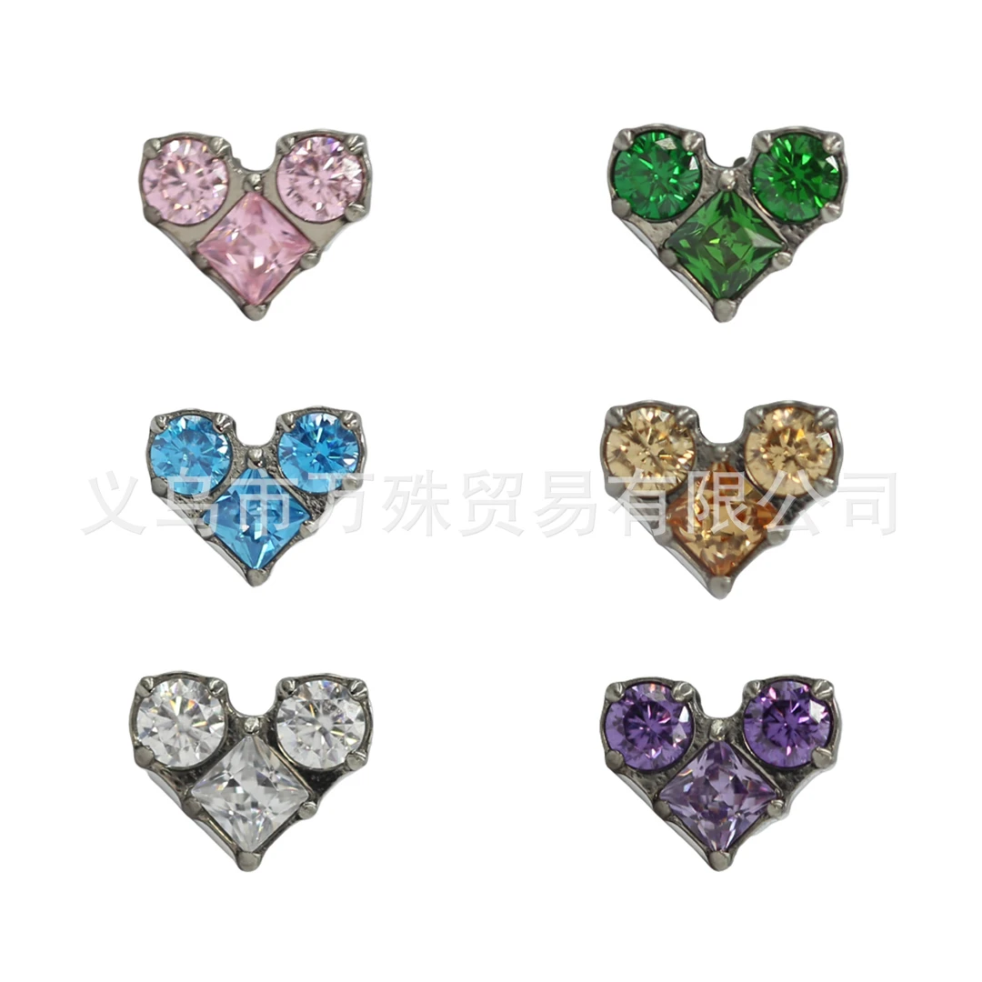 合金合成锆石耳饰 ASTMF136钛植入级心形唇钉鼻钉舌钉耳骨钉饰品