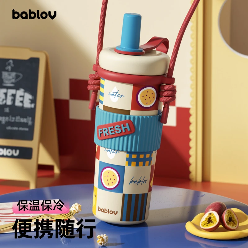 bablov保温杯女生高颜值便携学生保冷水杯大容量吸管杯子2025新款