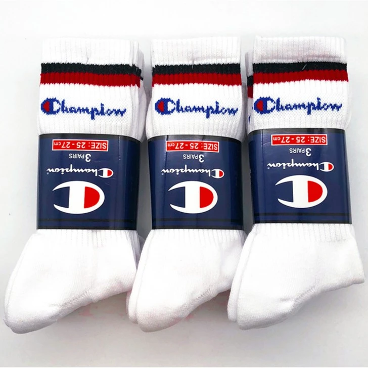 CHAMPION/冠军 高筒/中筒刺绣草写毛巾底棉袜子3双装