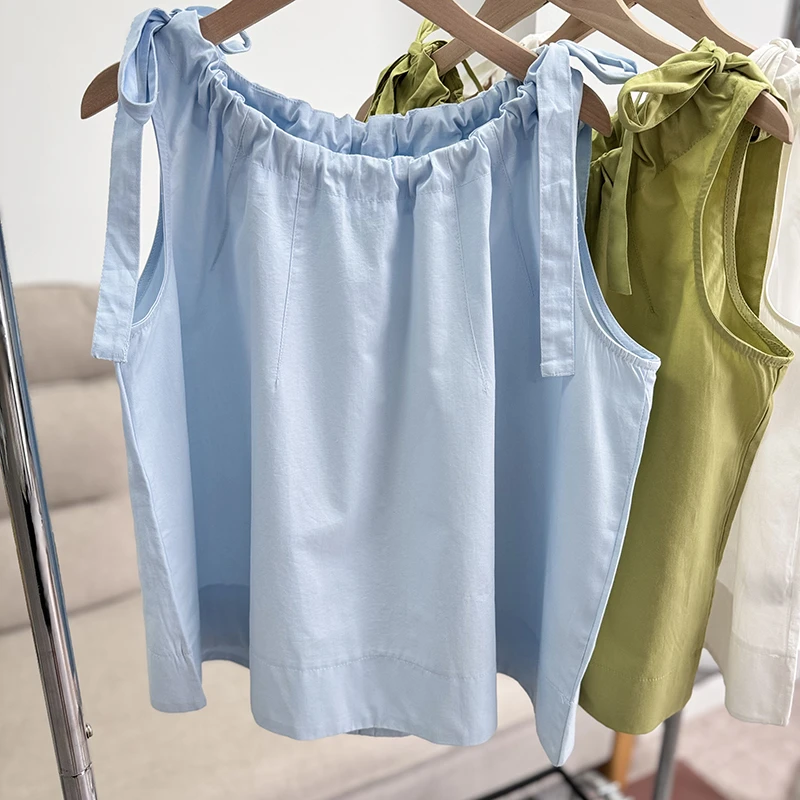 法式无袖上衣夏日多巴胺穿搭别致娃娃韩系短款背心衬衫99864