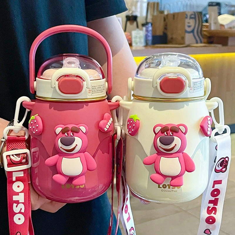 草莓熊大肚杯保温杯女2024新款大容量可爱高颜值儿童吸管杯子水壶