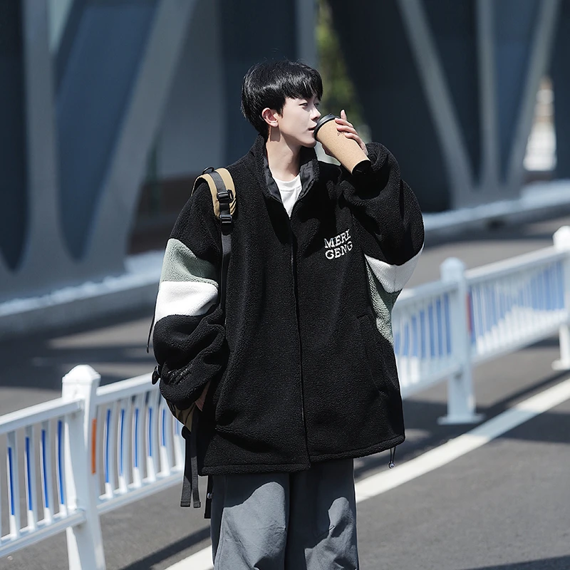 立领羊羔绒棉衣男款秋冬季韩版潮牌棉服港风宽松加绒加厚情侣外套