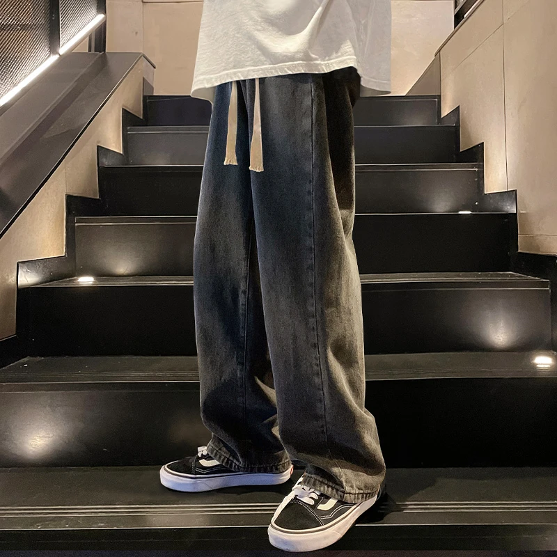 牛仔裤子男款春秋冬季潮牌水洗做旧复古痞帅宽松直筒男士休闲长裤