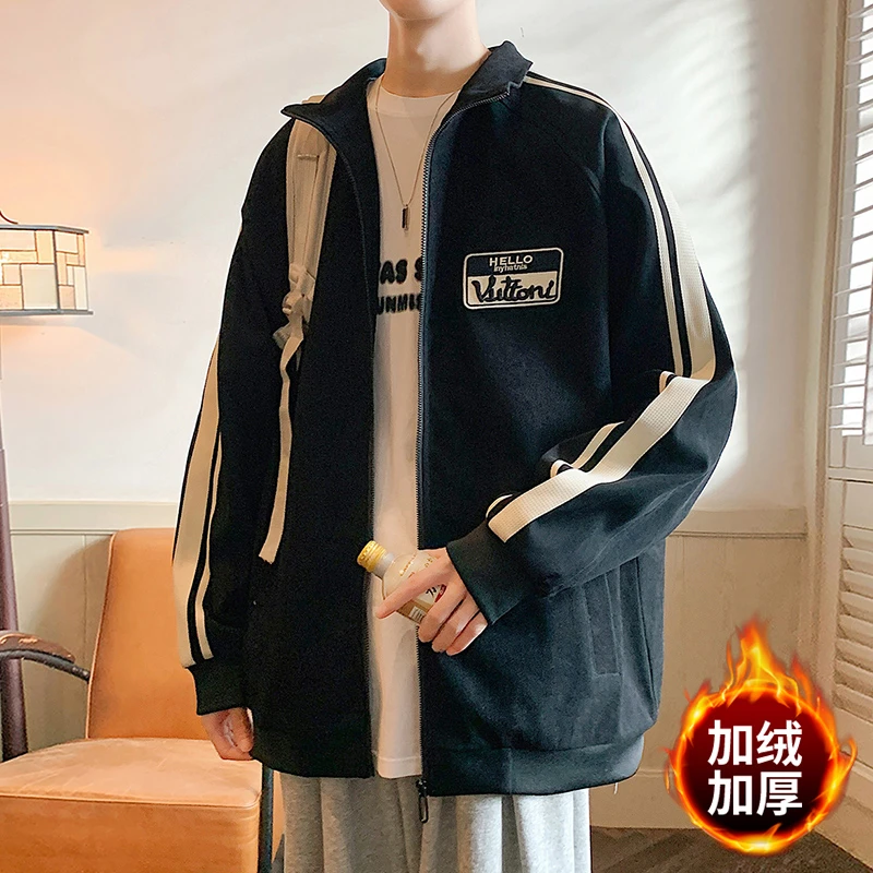 加绒加厚外套男士秋冬季新款美式潮牌痞帅冬天青少年夹克上衣服男