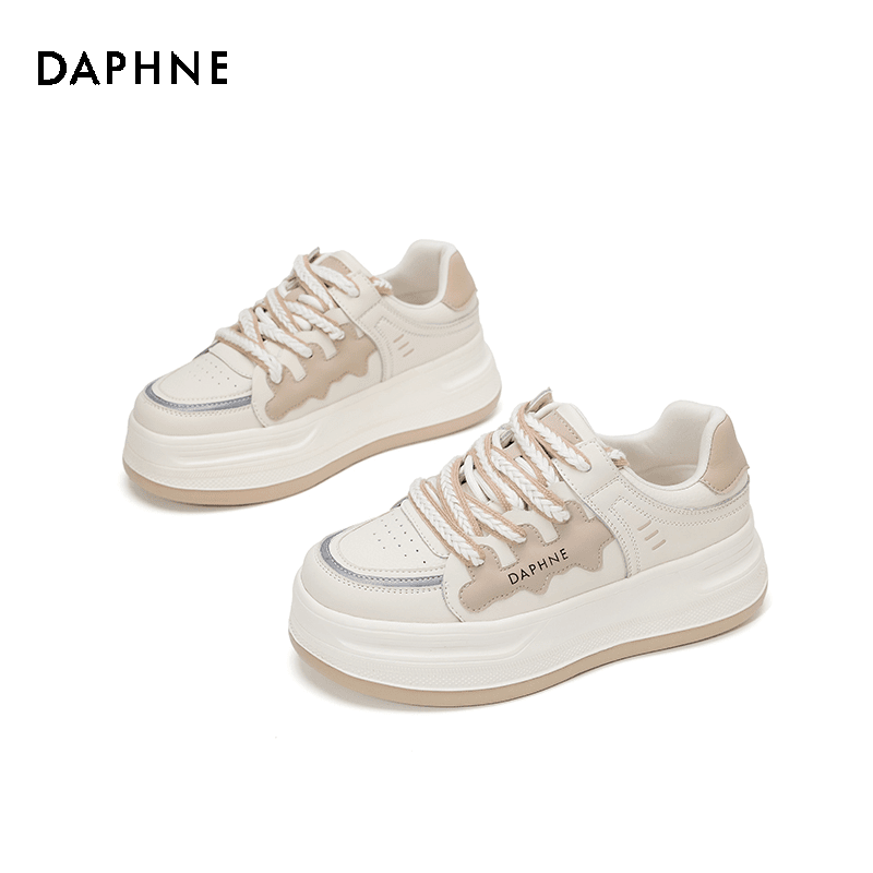 Daphne/达芙妮2023秋冬新款时尚厚底增高圆头百搭休闲系带板鞋