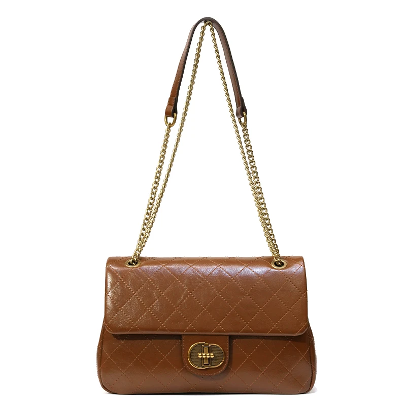 Bestchy/栢思琦气质女士小众简约经典绣线菱格斜跨单肩包8879