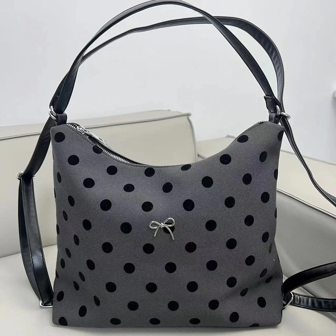 【KiKi买手日记】黑色波点大容量蝴蝶托特包休闲简约一包多背女包