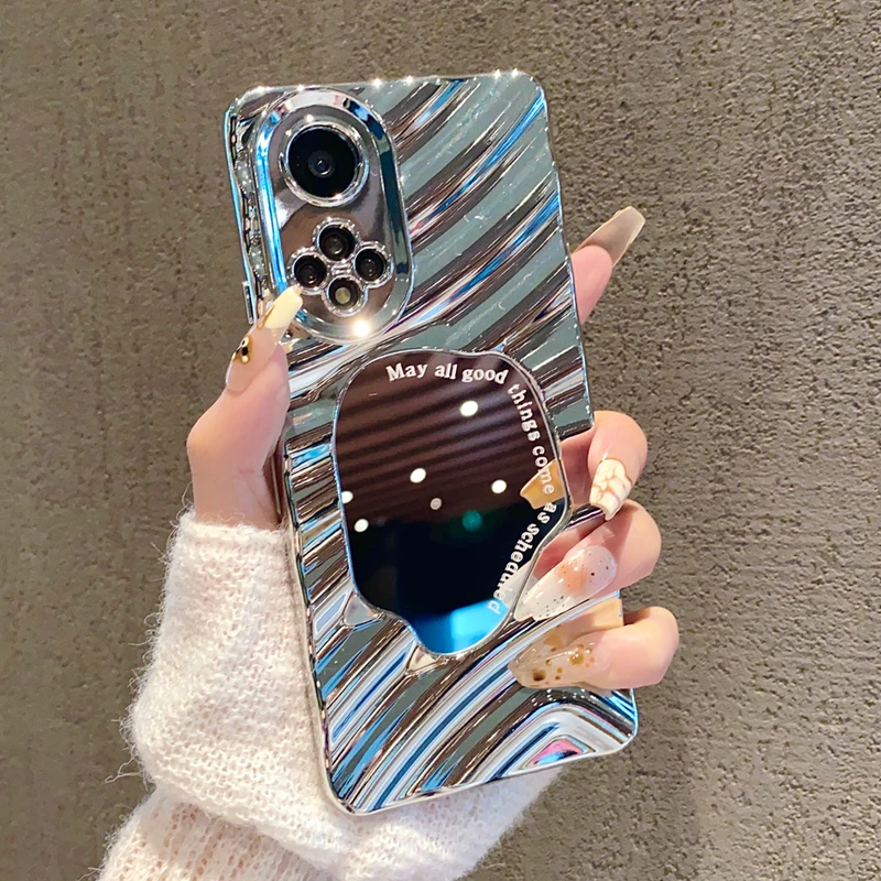 波浪补妆镜子华为Nova11/10/9/8/7Pro手机壳SE高级6电镀银Ultra女