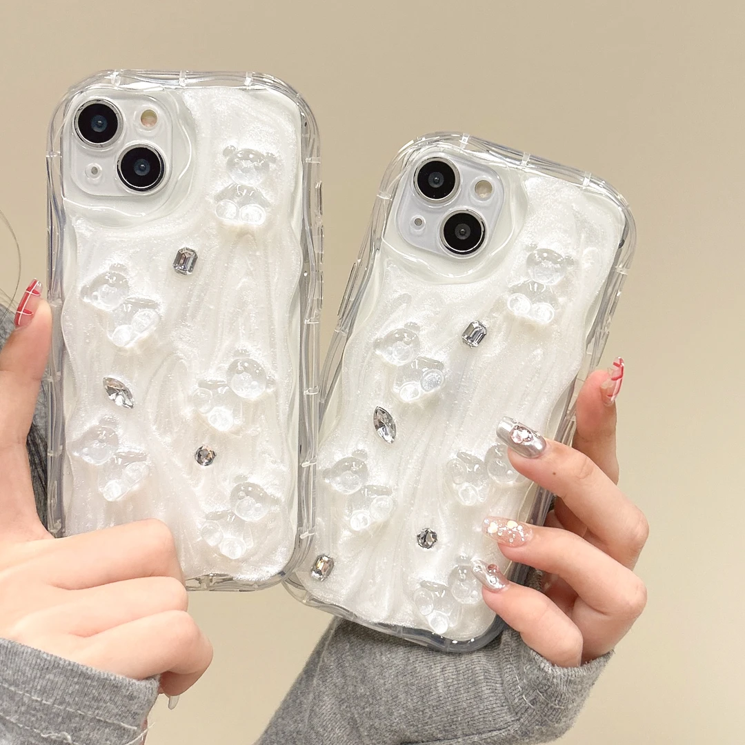 滴胶苹果iPhone15Promax手机壳11立体14+小熊12/1防摔保护套奶油