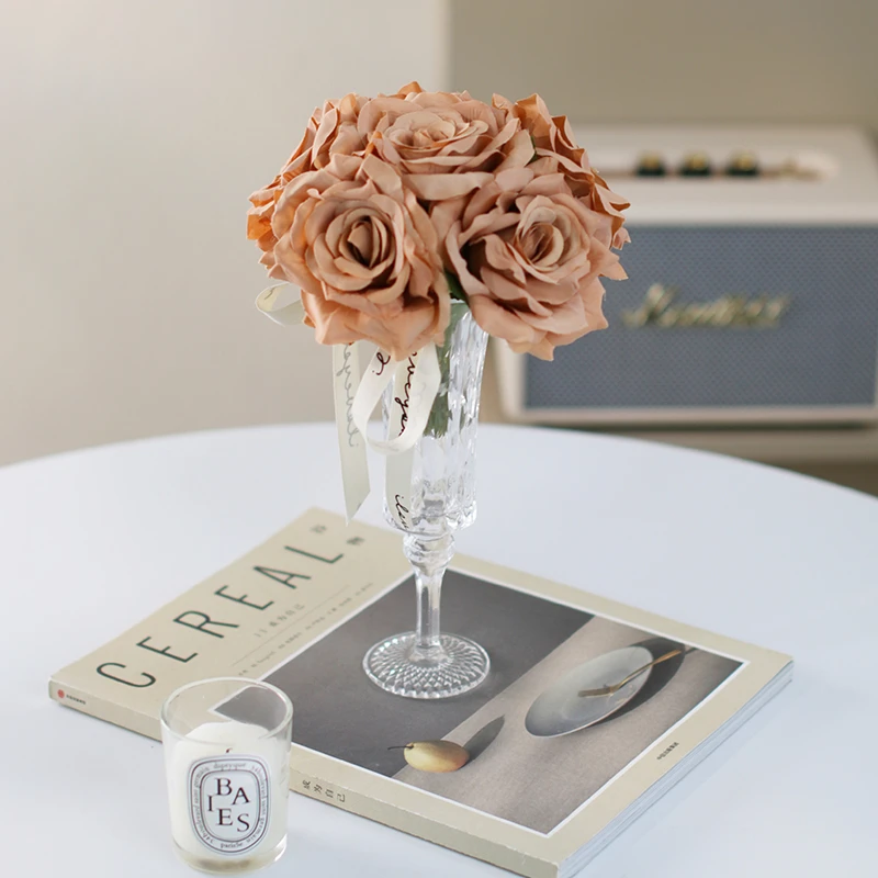 【清晨第一杯卡布奇诺】玫瑰花仿真花瓶餐桌面装饰摆件假花花艺设计