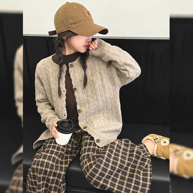 女童秋装套装2024新款女大童百搭针织毛线春秋上衣儿童秋季三件套