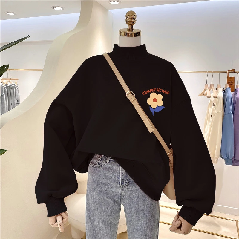 美式复古设计感小众半高领加绒加厚卫衣女2025年新款oversize外套