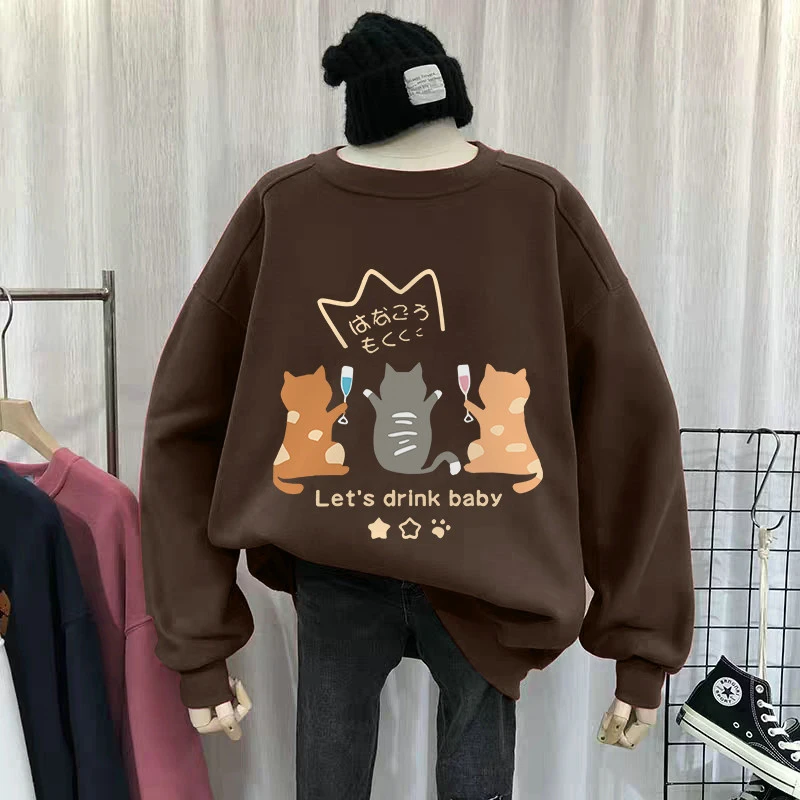 2025新款美式慵懒风卫衣女无帽大码宽松秋冬加绒加厚oversize上衣