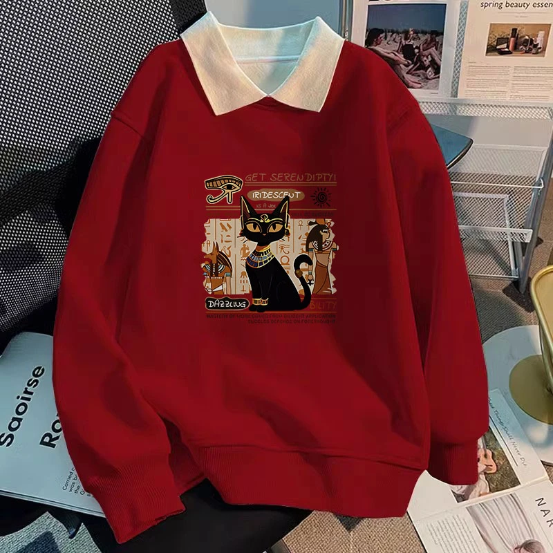 红色POLO领卫衣女2025新款爆款大码胖mm秋冬加绒慵懒风宽松外套潮