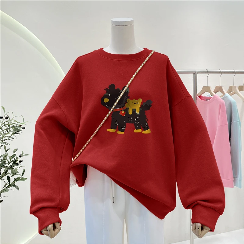 2025新款爆款秋冬加绒加厚红色卫衣女圆领大码胖mm小个子无帽外套