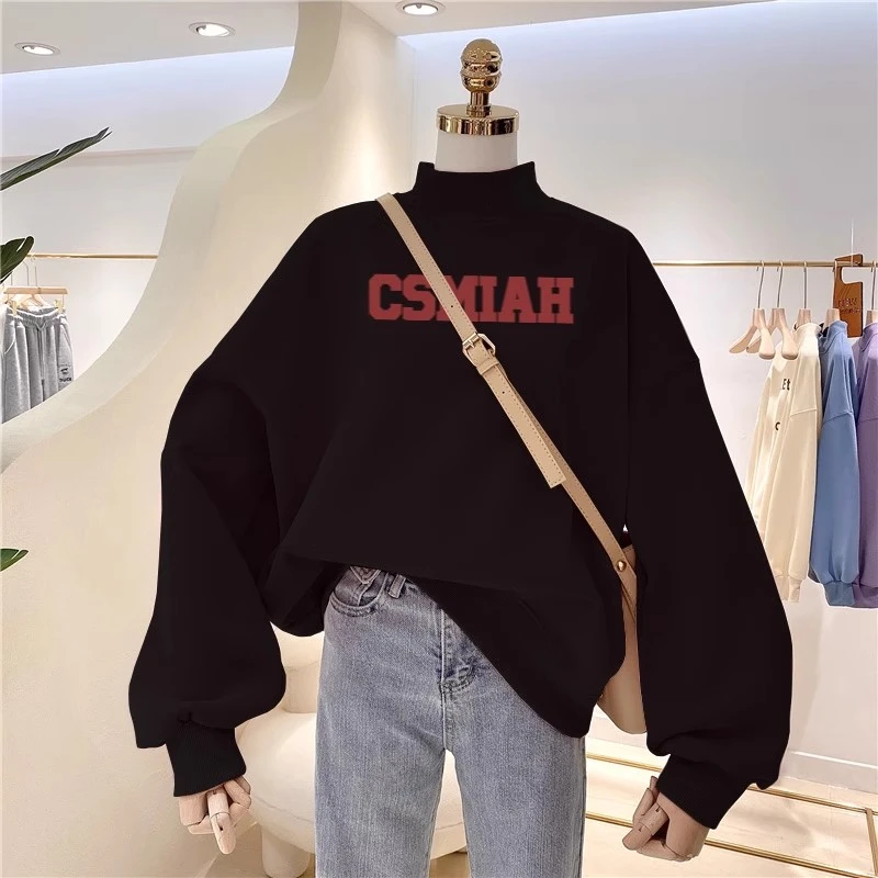 韩版chic休闲大码半高领卫衣女冬季加绒保暖ins潮高级感外套打底