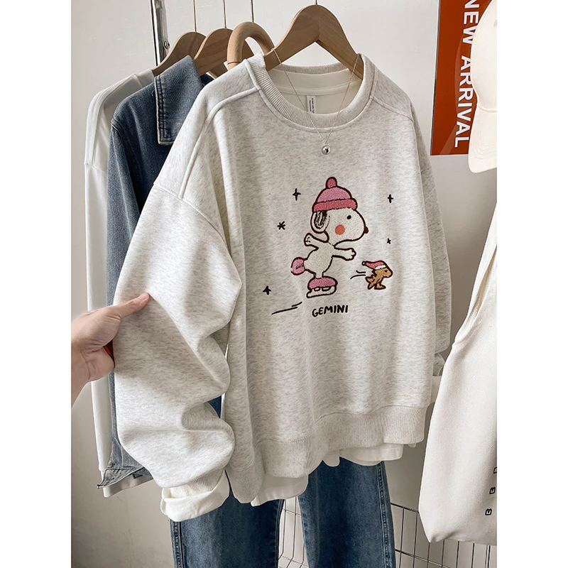 韩系新款刺绣无帽卫衣女秋冬2025新款爆款时尚百搭大码胖mm上