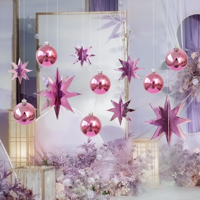 圣诞节装饰创意亮光球八角星商场店铺天花板吊饰活动场景氛围布置