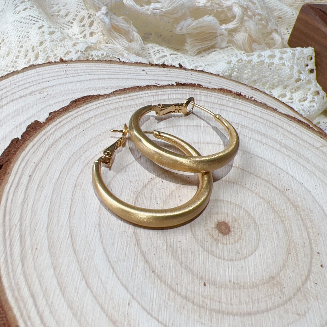 铜合金耳饰 金属拉丝圆圈耳环气质高级感小众简约精致时尚素圈