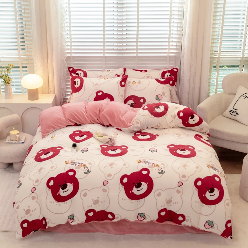 加厚牛奶绒四件套加绒毛绒床单被套可爱被罩双面绒学生宿舍绒被套