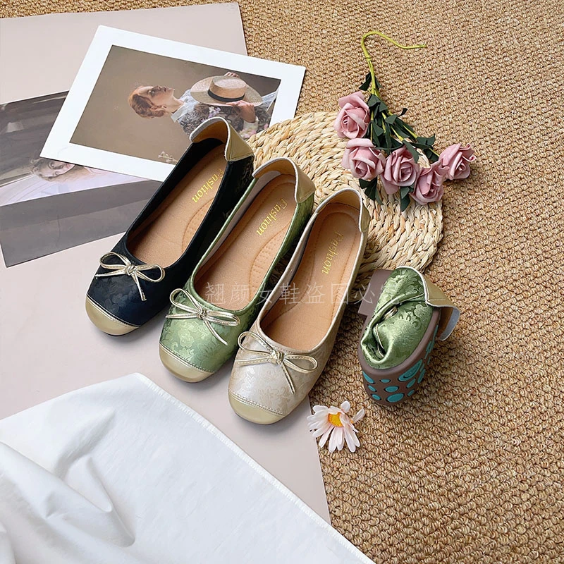 【翘颜品牌】复古温柔浅口圆头新中式平软底一脚蹬单鞋芭蕾舞鞋226