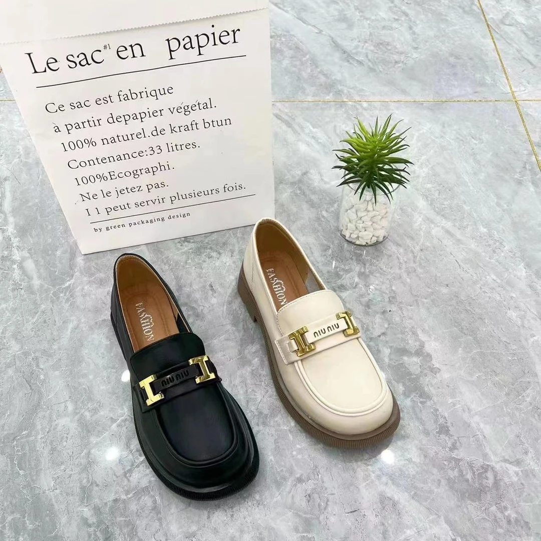 【翘颜品牌】2023年春新款女纯色时尚休闲鞋豆豆鞋舒适百搭乐福鞋