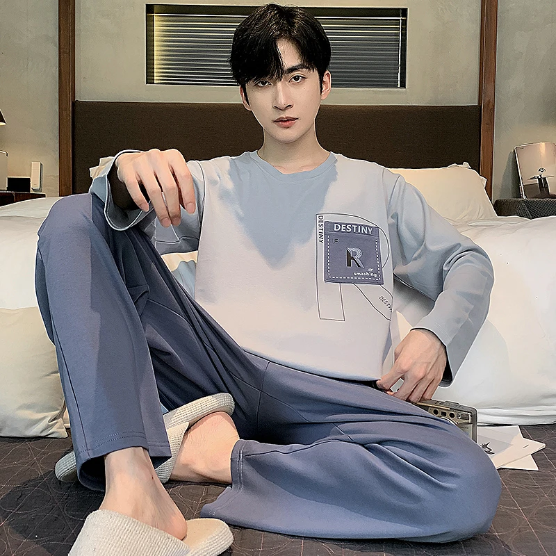 【秋冬爆款】男士新款高品质纯棉睡衣家居服套装长袖+长裤 休闲外穿