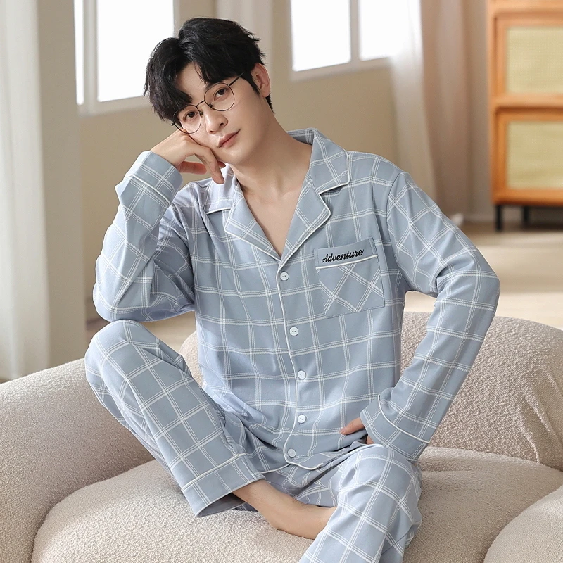【依一优品】男士秋季新款纯棉睡衣家居服套装翻领长袖+长裤 5795