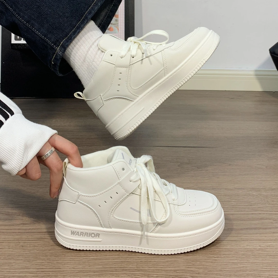 Warrior/回力加绒高帮小白鞋女2026新款爆款二棉鞋厚底百搭板鞋子