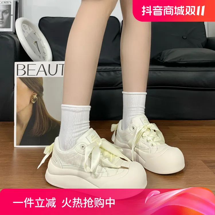 Warrior/回力丑萌大头鞋女小众原创百搭厚底板鞋ins潮休闲小白鞋
