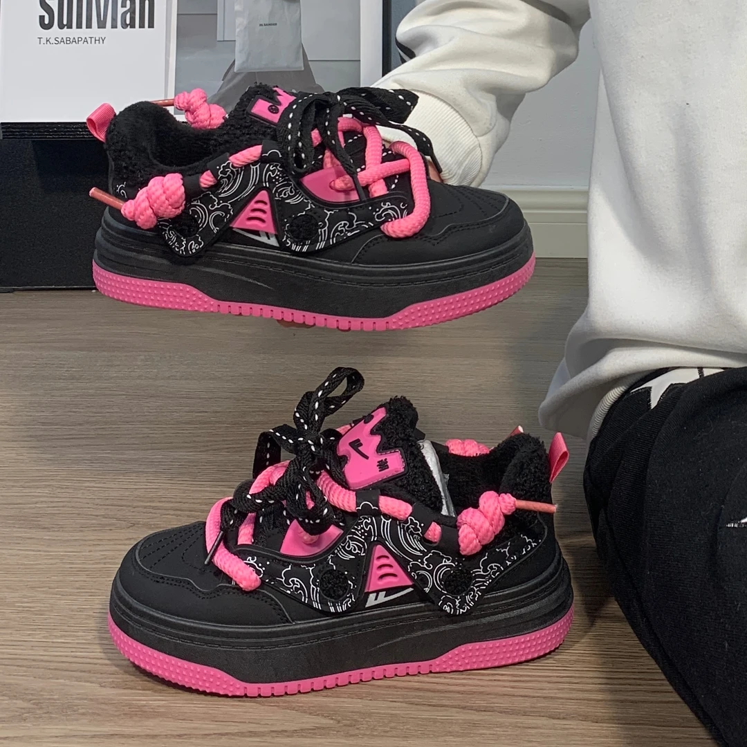 Warrior/回力新款加绒保暖二棉板鞋女厚底大头鞋子冬款超火休闲鞋