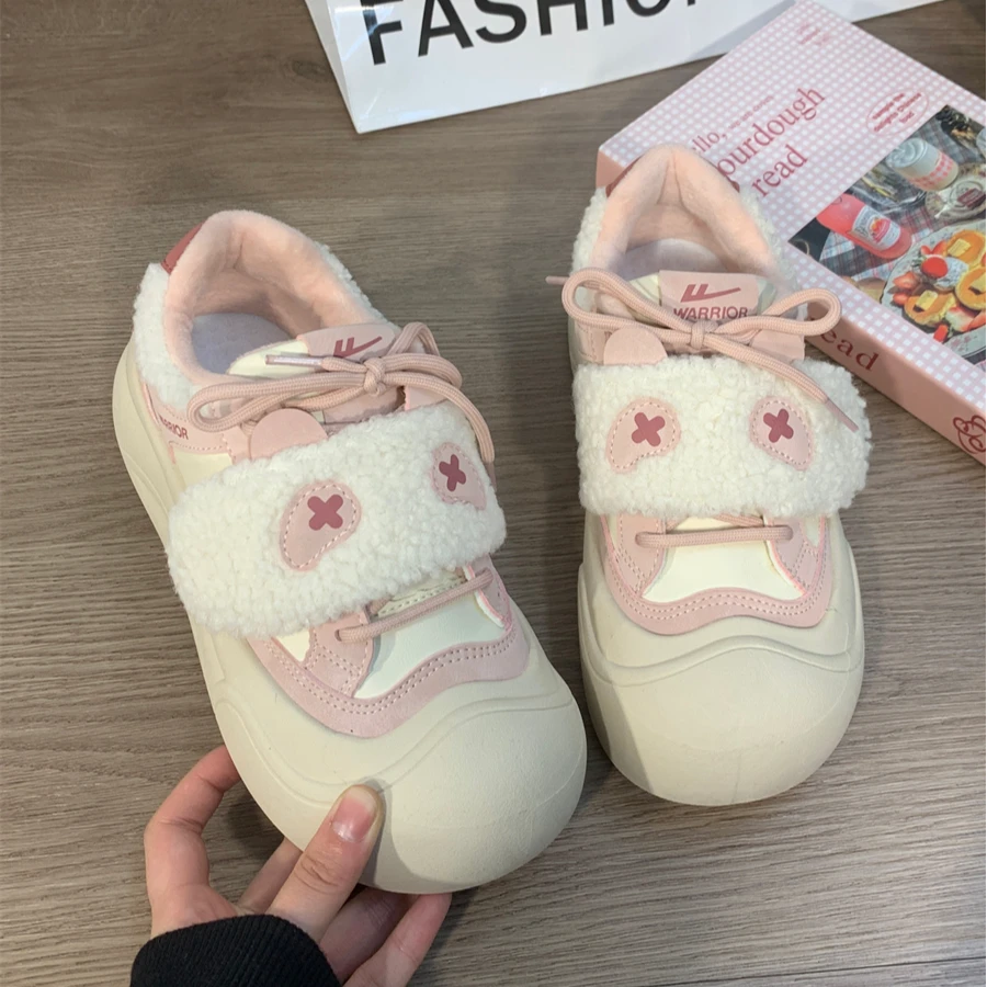 Warrior/回力丑萌加绒大头鞋女鞋2025冬季新款保暖二棉鞋厚底板鞋