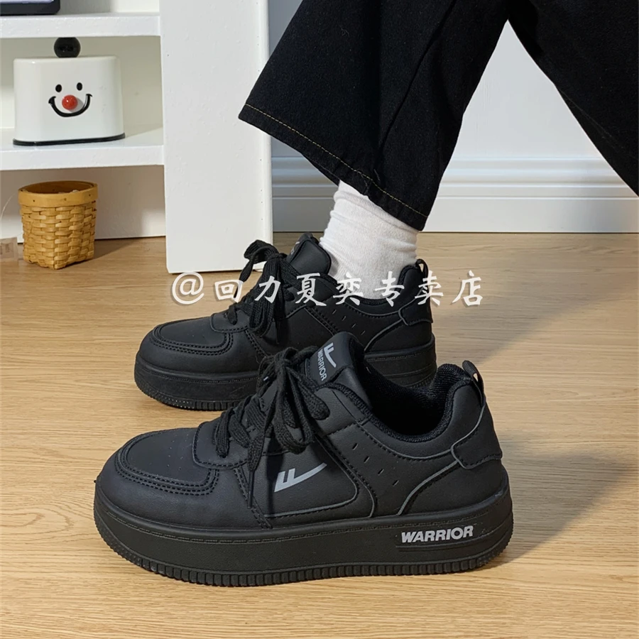 Warrior/回力2025男女同款休闲百搭爆款小黑鞋透气厚底原创板鞋子