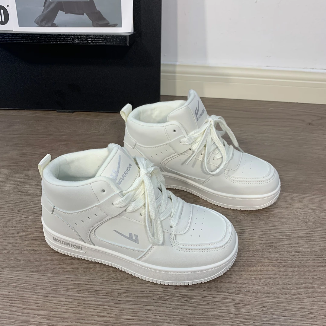 Warrior/回力高帮厚底板鞋男女同款情侣加绒原创二棉小白运动鞋男