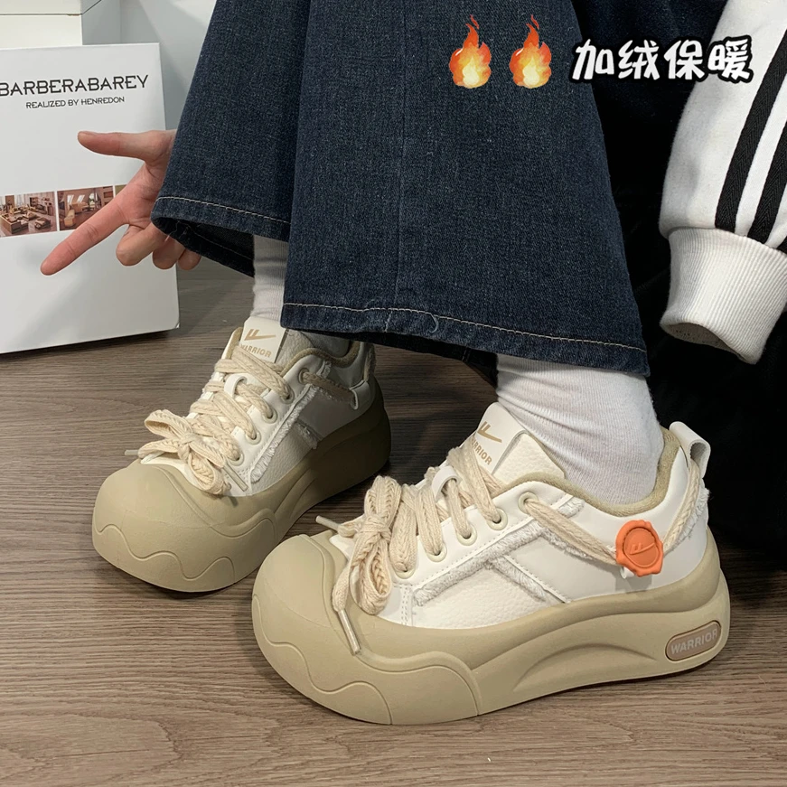 Warrior/回力冬季百搭爆款原创大头鞋子小众厚底板鞋丑萌小白鞋女