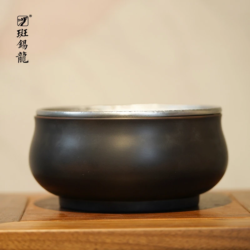 斑锡·龙【特惠清仓】惠善建水水盂纯锡黑陶茶配件