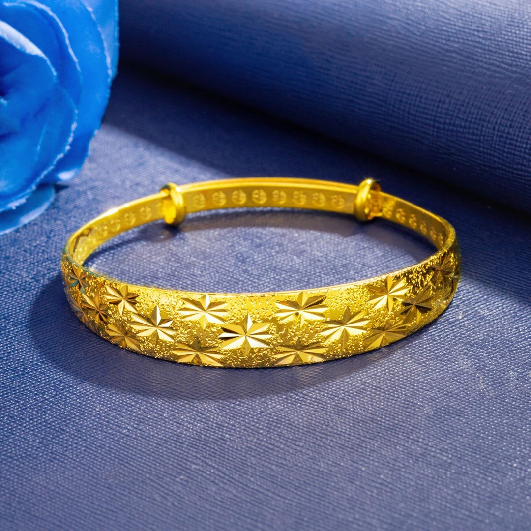 铜合金手镯 经典宽版满天星磨砂款手镯女士镀金手镯金色妈妈镯子